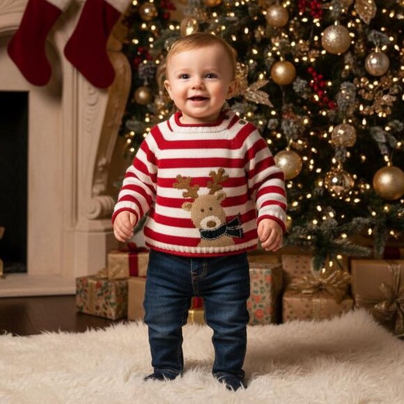 1989 Place Red & White Striped Christmas Reindeer Knit Sweater 12 M… - Picture 11 of 11